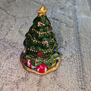 Charming Green Christmas Tree Figurine with Gold Accents